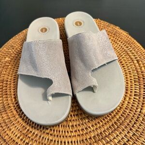 REVITALIGN Shimmering Silver Slide Sandals